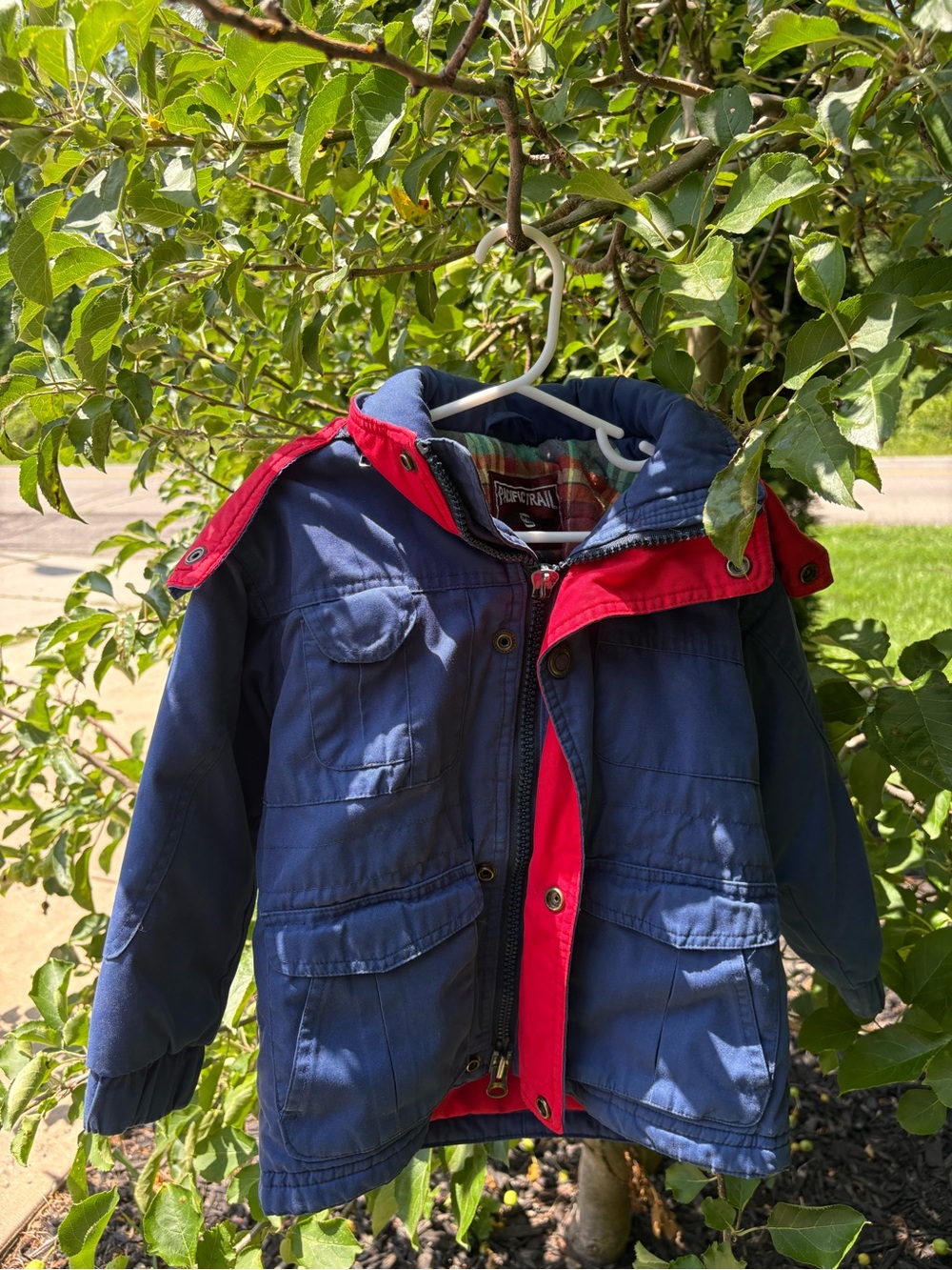 Pacific Trail Navy and Red Hooded Puffer Jacket for Kids